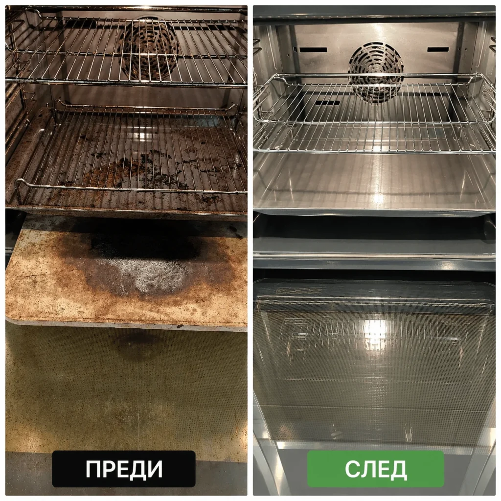 Професионално почистване на фурна преди и след — реален резултат